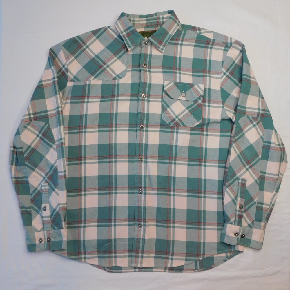 Howler Brothers Green and White Plaid Harkers Flannel Button Down Shirt